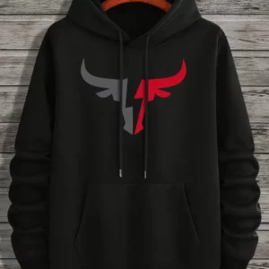 Hoodie Décontracté pour Homme avec Imprimé Taureau, Cordon de Serrage & Poche - Mélange de Coton, Lavable en Machine