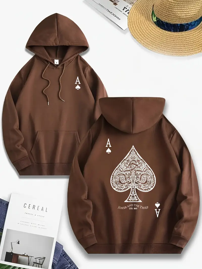 Pull casual homme avec impression de carte géométrique 'A', Polyester, Taille régulière, Tricoté, avec poches, Sweat-shirt et hoodie de sport