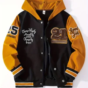 Veste universitaire décontractée ample pour garçons, motif brodé, coupe confortable à boutons pour l'automne